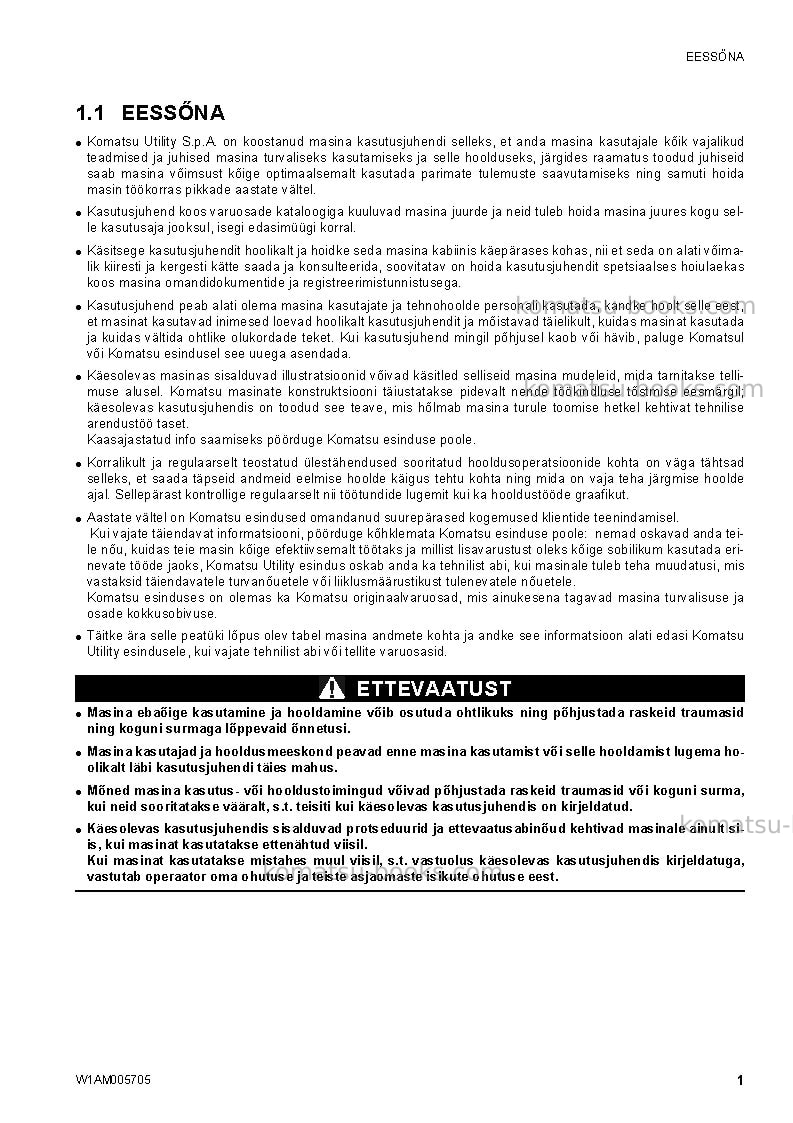 Komatsu sk1026-5ita Operation manual cover Page 3 Komatsu sk1026-5ita Operation manual cover Page 3