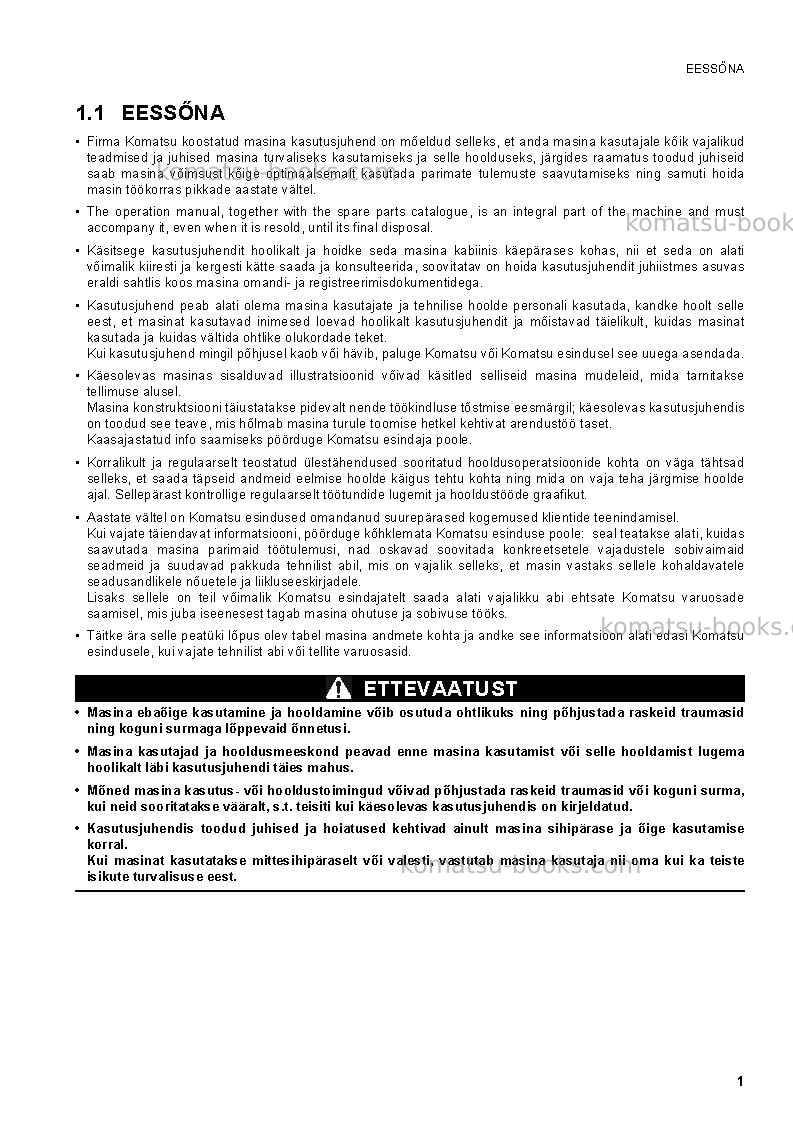Komatsu wh609-1ita Operation manual cover Page 3 Komatsu wh609-1ita Operation manual cover Page 3