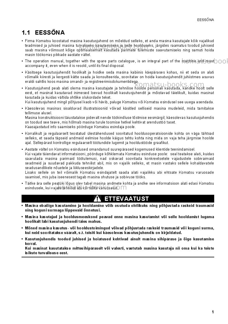 Komatsu wh609-1ita Operation manual cover Page 3 Komatsu wh609-1ita Operation manual cover Page 3