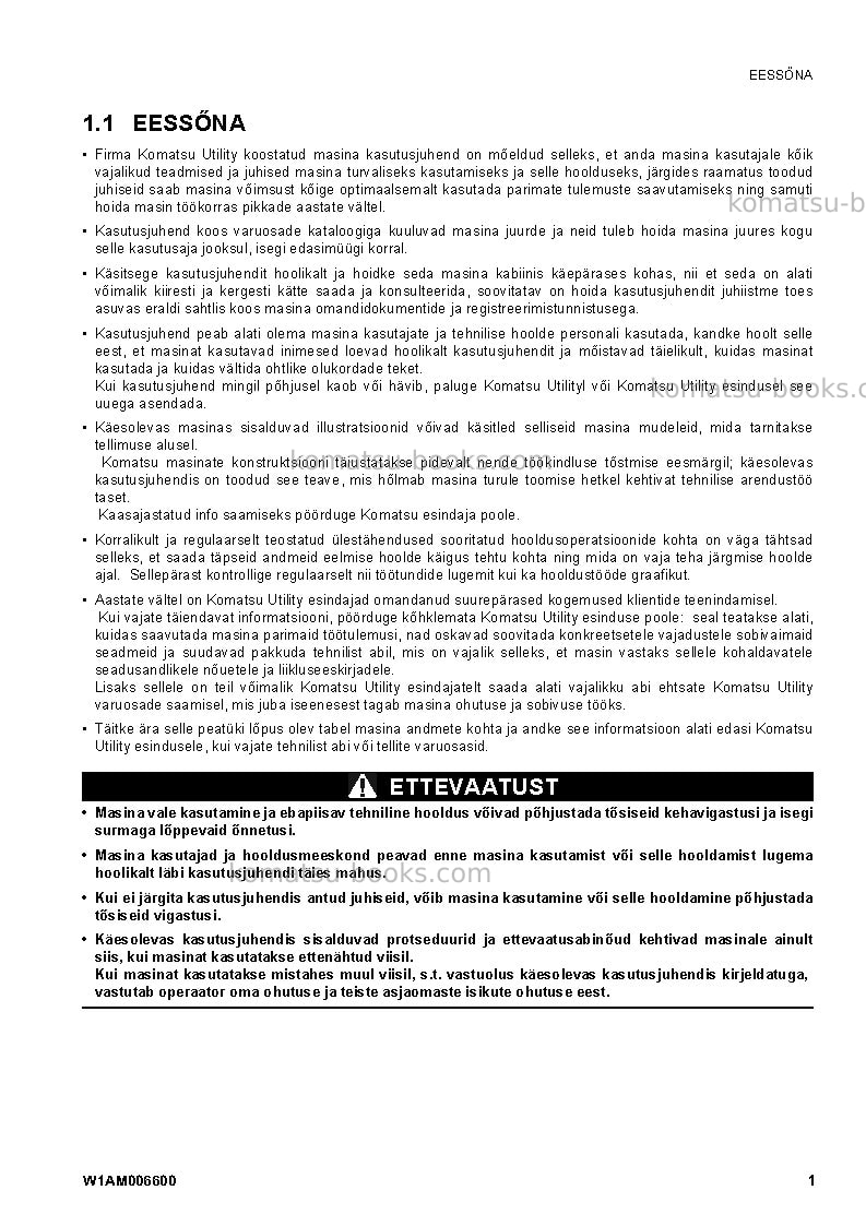 Komatsu pc30mr-2ita Operation manual cover Page 3 Komatsu pc30mr-2ita Operation manual cover Page 3