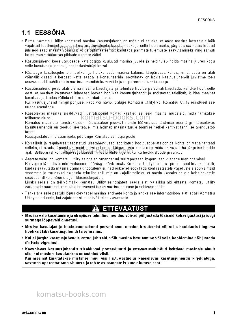 Komatsu pc50mr-2jpn-for eu Operation manual cover Page 3