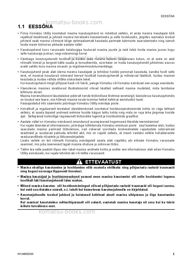 Komatsu wh609-1ita-tier 3 Operation manual cover Page 3 Komatsu wh609-1ita-tier 3 Operation manual cover Page 3