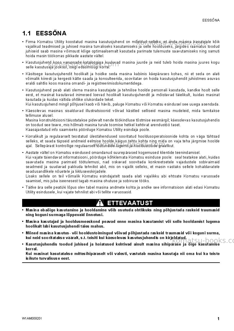 Komatsu wh714h-1ita-tier 3 Operation manual cover Page 3 Komatsu wh714h-1ita-tier 3 Operation manual cover Page 3
