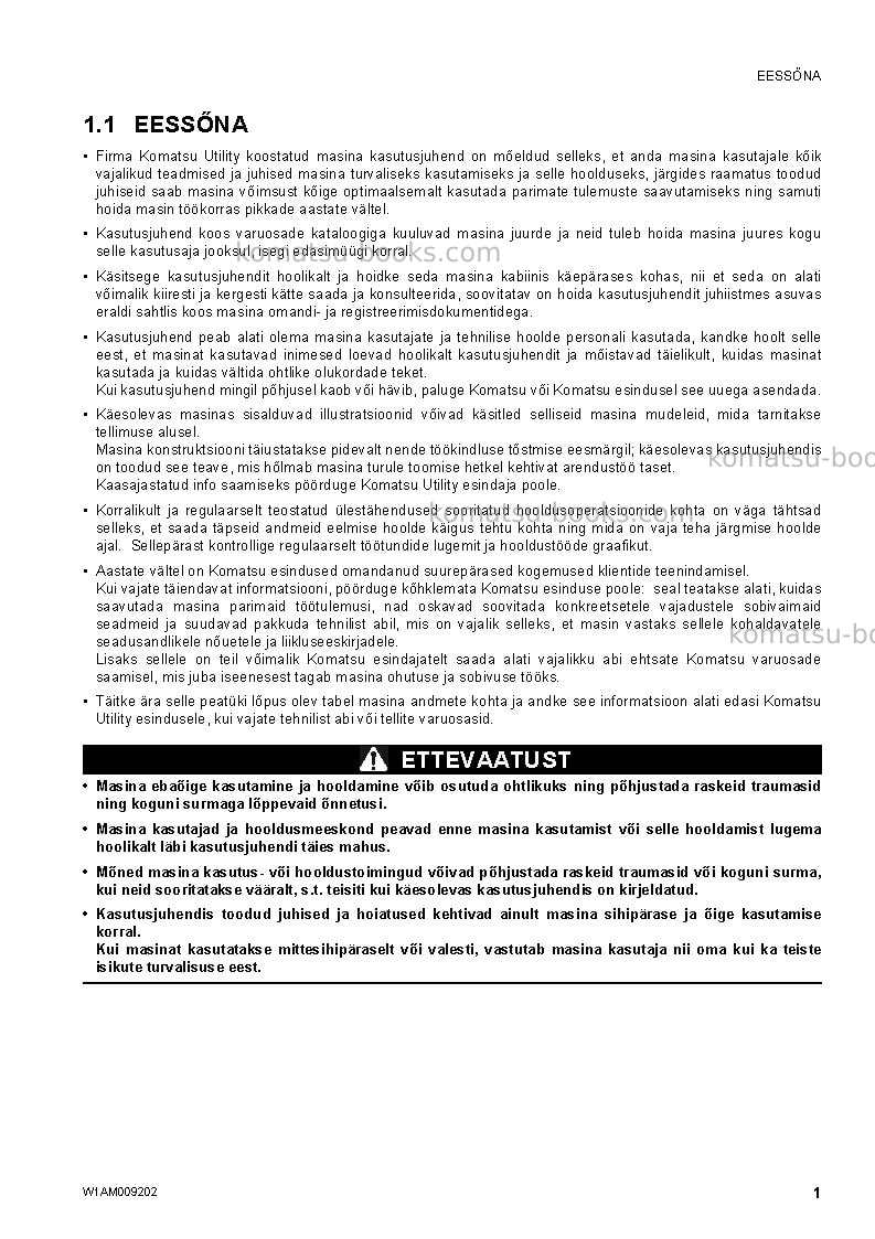 Komatsu wh609-1ita-tier 3 Operation manual cover Page 3 Komatsu wh609-1ita-tier 3 Operation manual cover Page 3