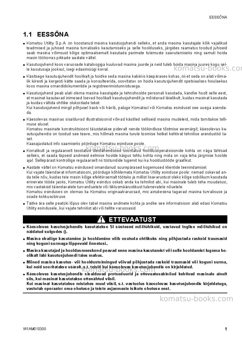 Komatsu sk714-5ita-/ Operation manual cover Page 3