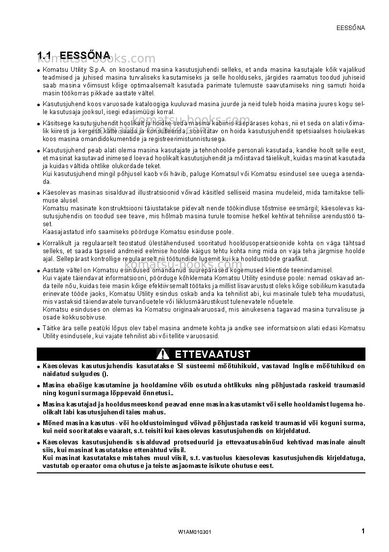 Komatsu sk714-5ita-/ Operation manual cover Page 3