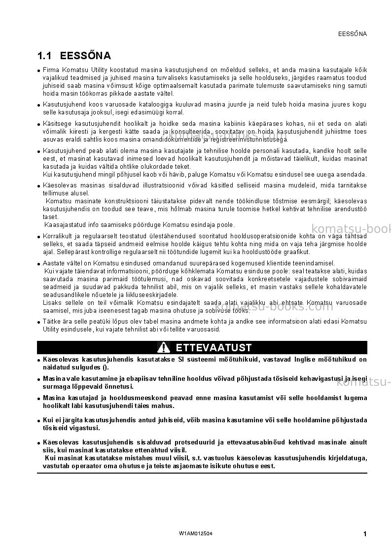 Komatsu pc26mr-3ita Operation manual cover Page 3
