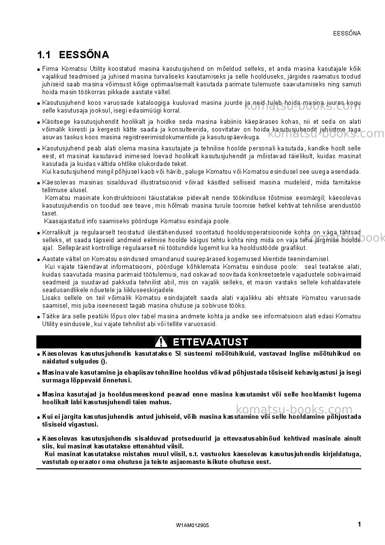 Komatsu pc80mr-3ita Operation manual cover Page 3