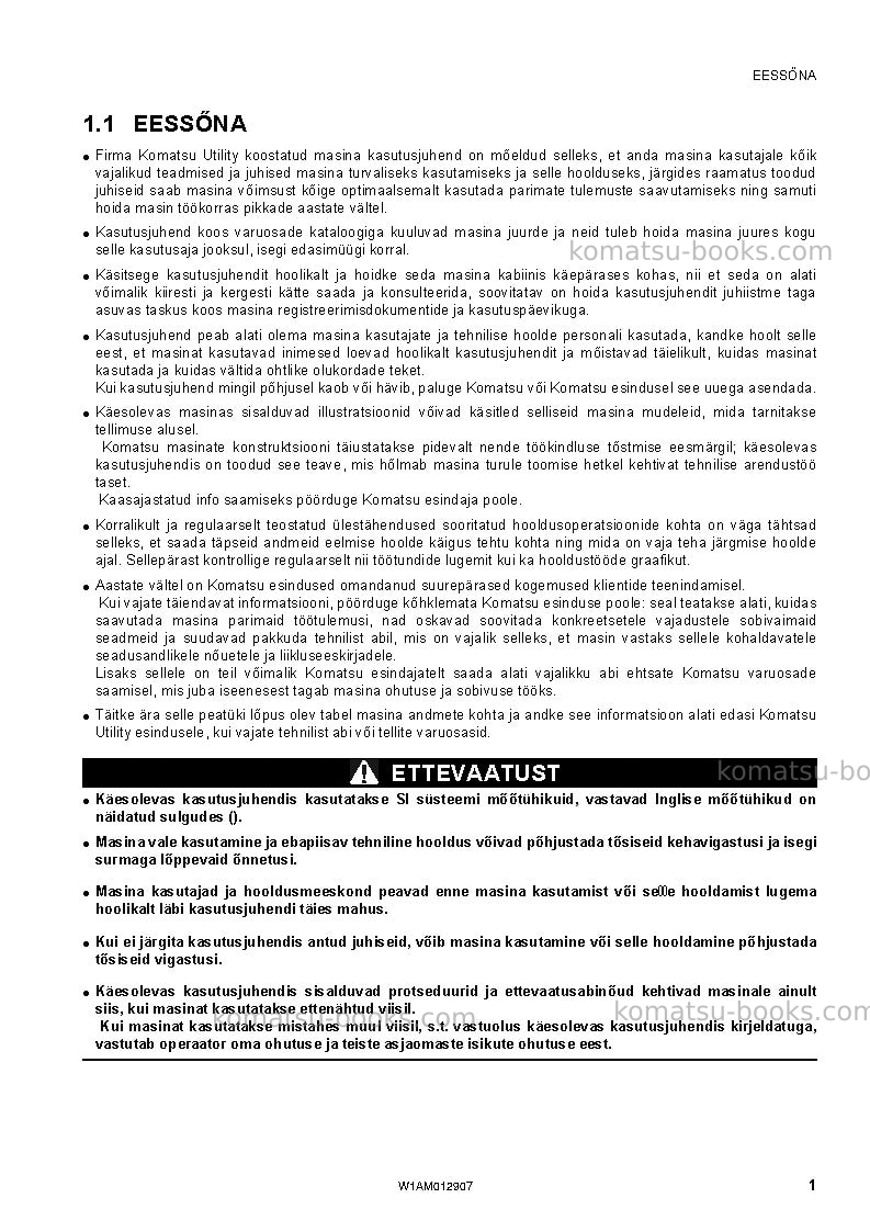 Komatsu pc80mr-3ita Operation manual cover Page 3