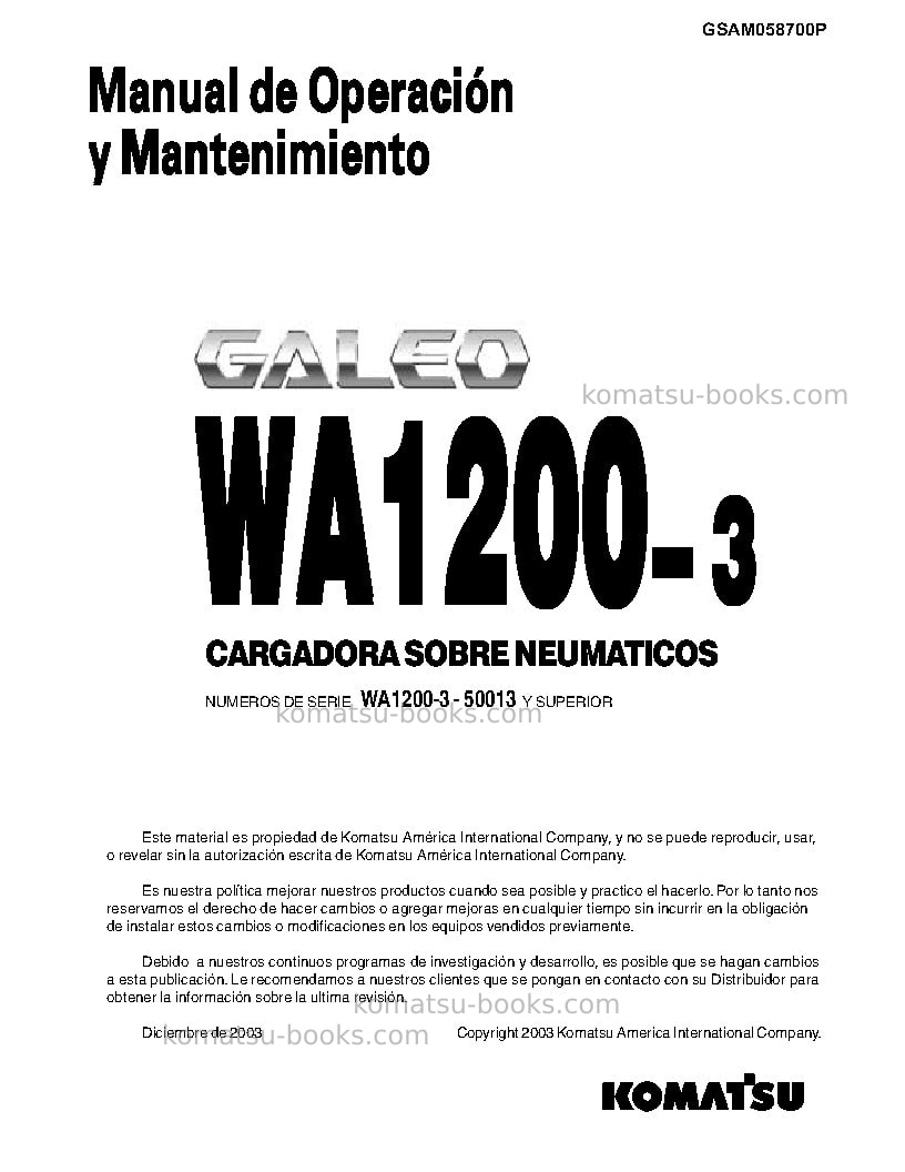 Komatsu wa1200-3jpn-a Manual de operación cover Page 3