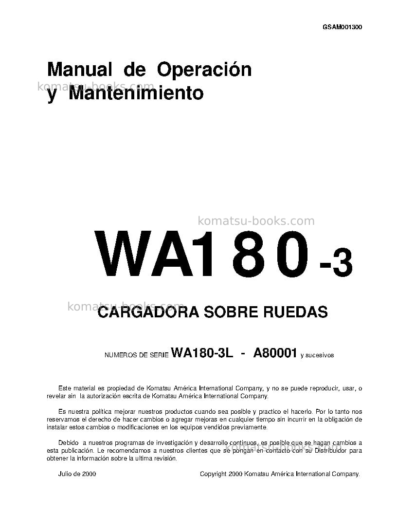 Komatsu wa180-3usa-l Manual de operación cover Page 3