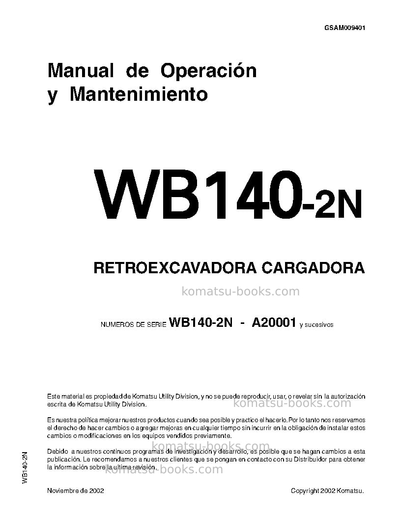 Komatsu wb140-2usa-n Manual de operación cover Page 3