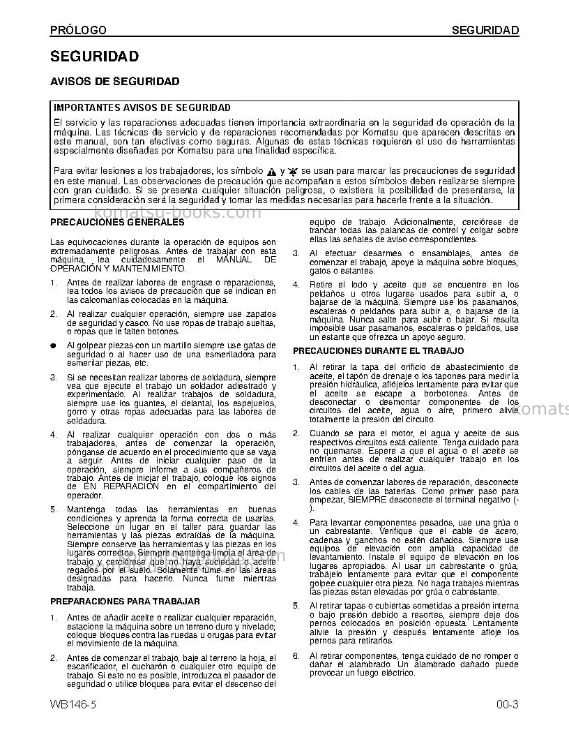 Komatsu wb146-5usa Reparación y mantenimiento cover Page 3