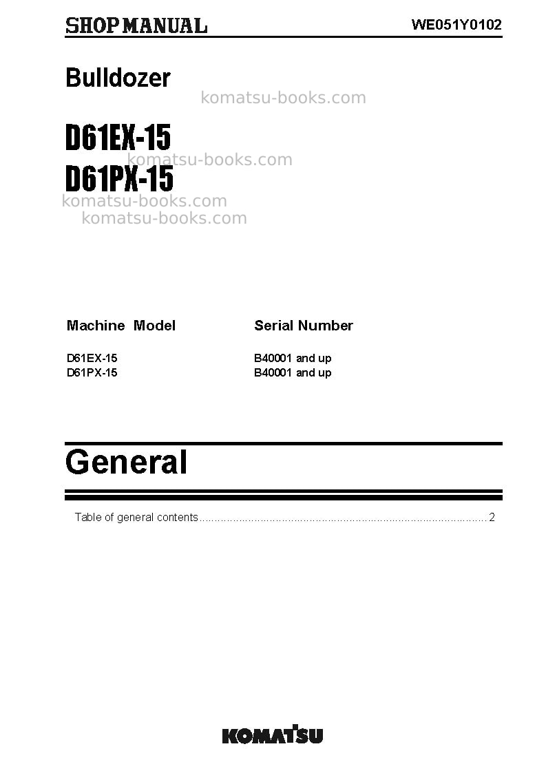 Komatsu d61ex-15bra Repair & maintenance cover Page 3