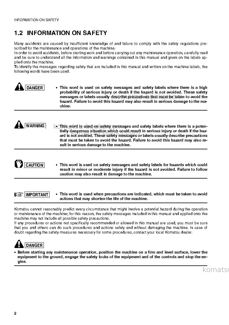 Komatsu pc75r-2ita Operation manual cover Page 3 Komatsu pc75r-2ita Operation manual cover Page 3