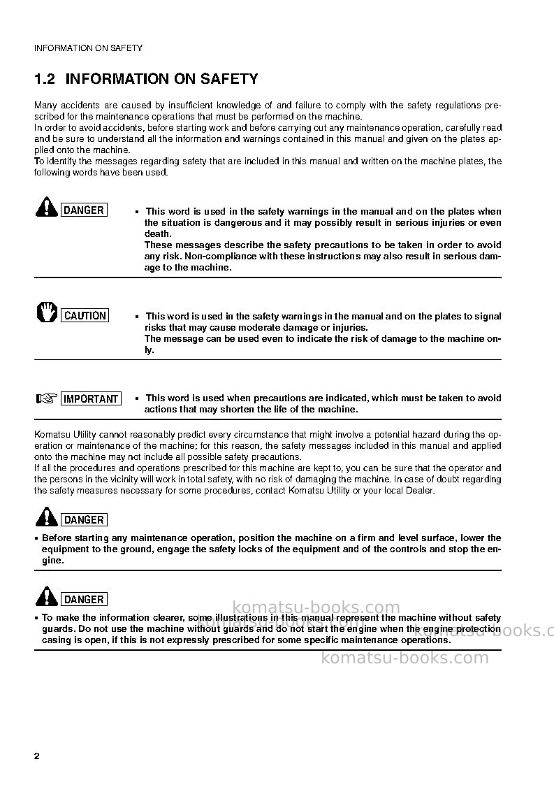 Komatsu pw75r-2ita Operation manual cover Page 3 Komatsu pw75r-2ita Operation manual cover Page 3
