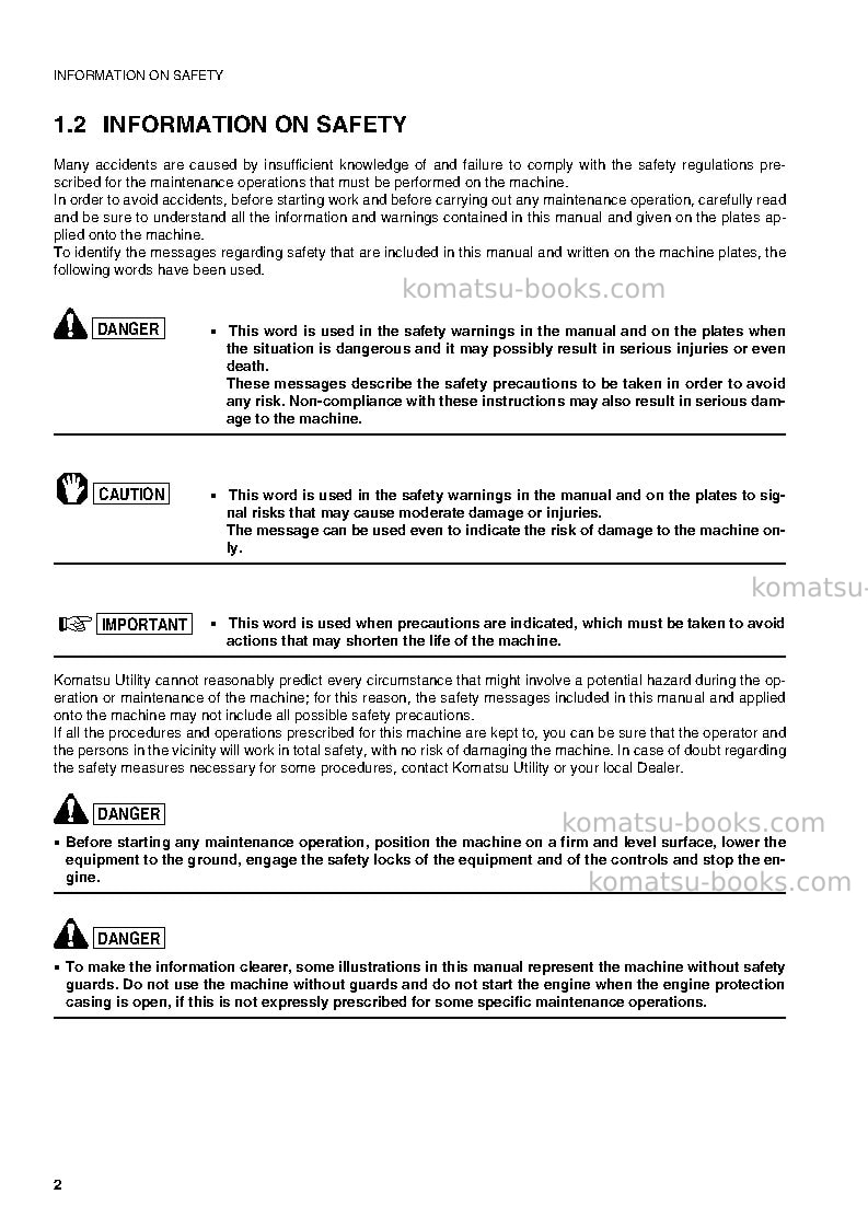 Komatsu pw95r-2ita Operation manual cover Page 3 Komatsu pw95r-2ita Operation manual cover Page 3