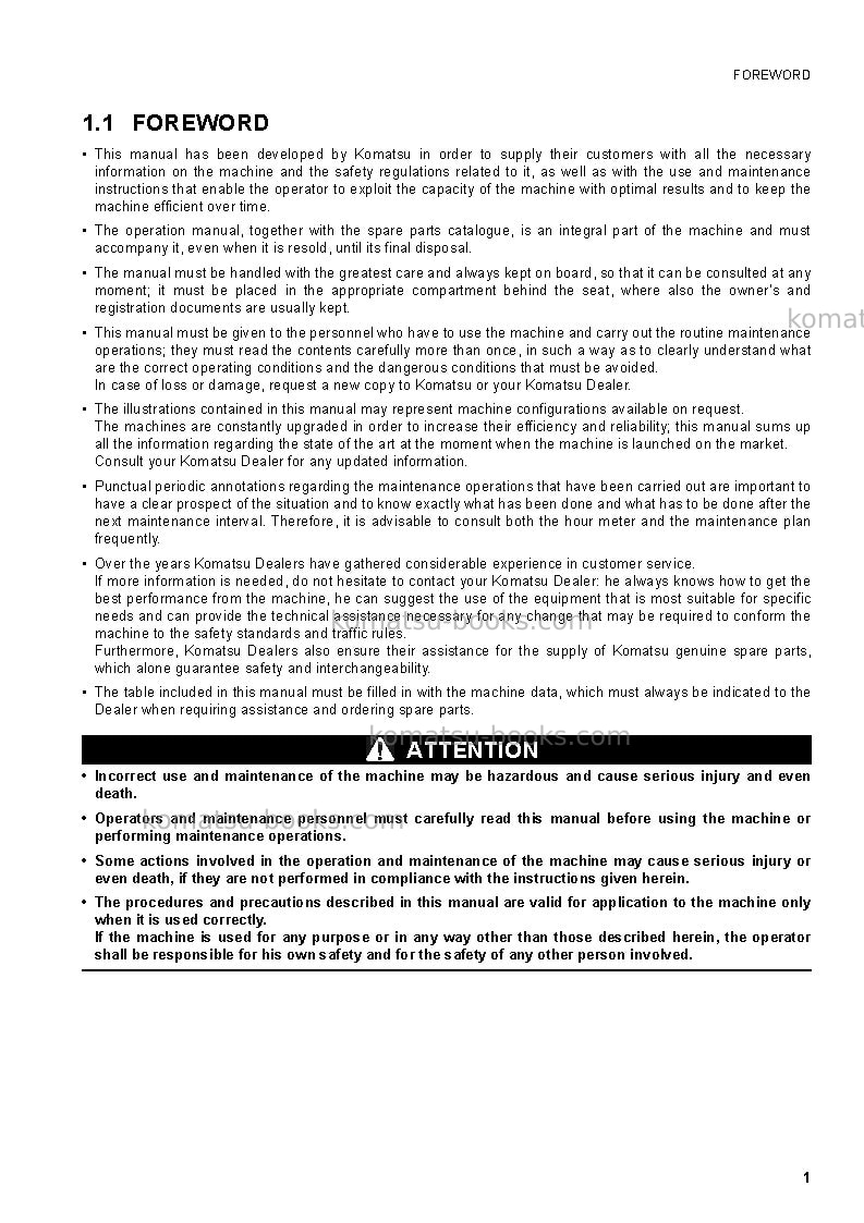 Komatsu wh716-1ita Operation manual cover Page 3 Komatsu wh716-1ita Operation manual cover Page 3