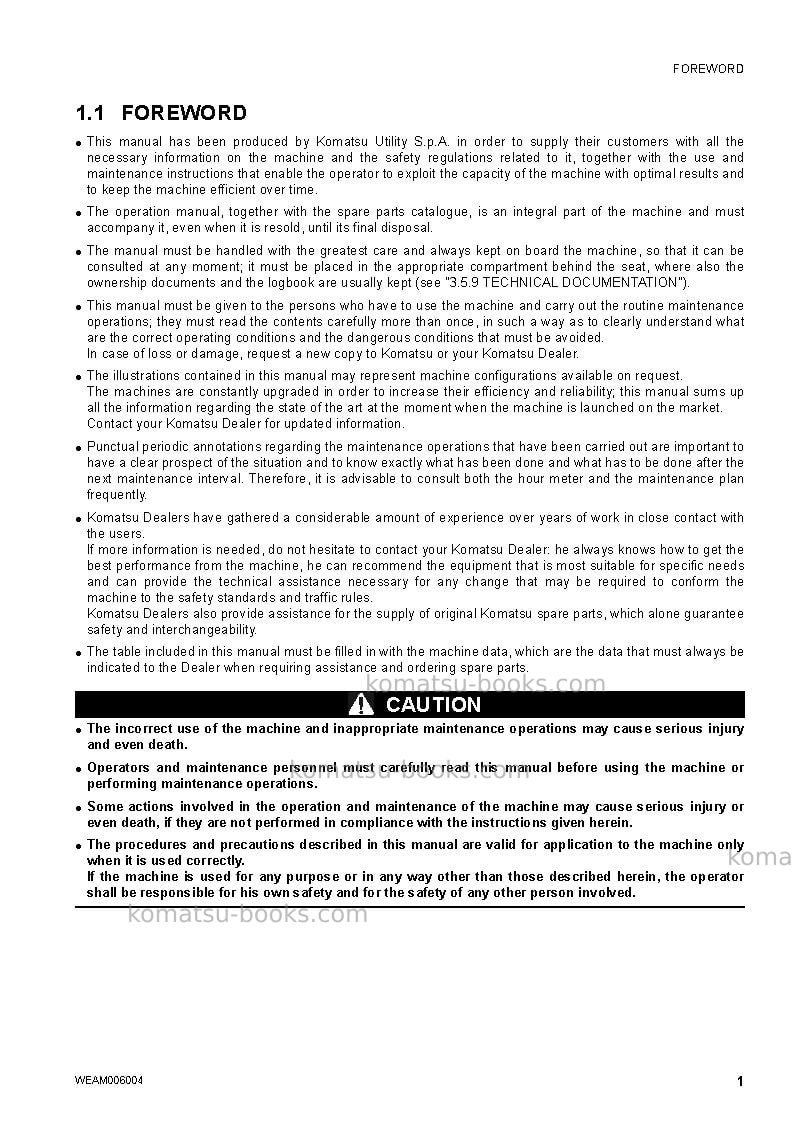 Komatsu wb93r-5ita Operation manual cover Page 3 Komatsu wb93r-5ita Operation manual cover Page 3