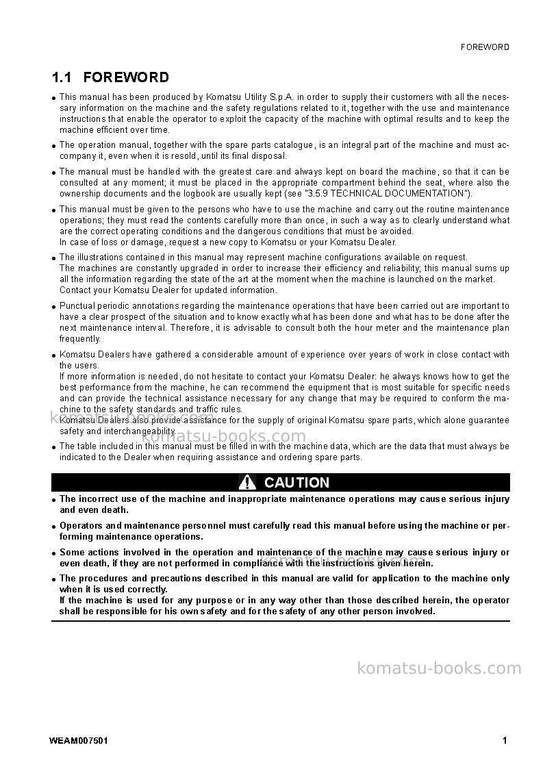 Komatsu wb93s-5ita Operation manual cover Page 3 Komatsu wb93s-5ita Operation manual cover Page 3