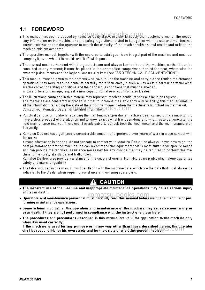 Komatsu wb93s-5ita Operation manual cover Page 3 Komatsu wb93s-5ita Operation manual cover Page 3