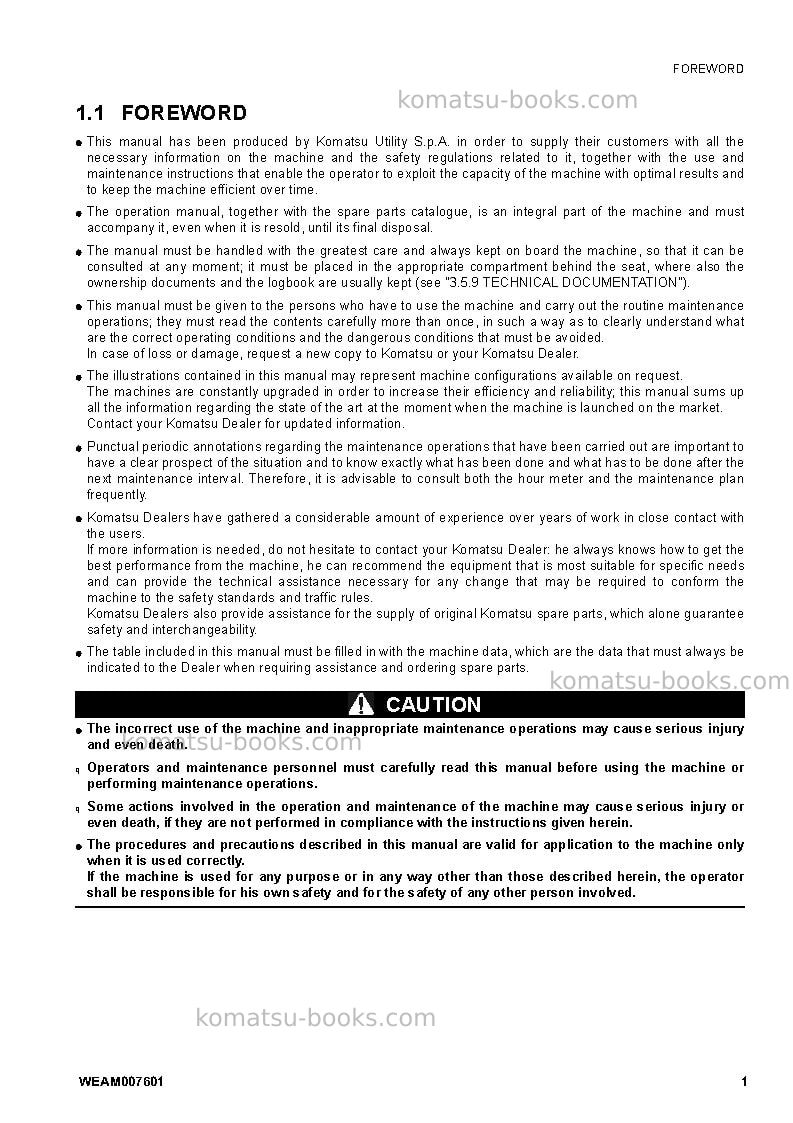 Komatsu wb97s-5ita Operation manual cover Page 3 Komatsu wb97s-5ita Operation manual cover Page 3