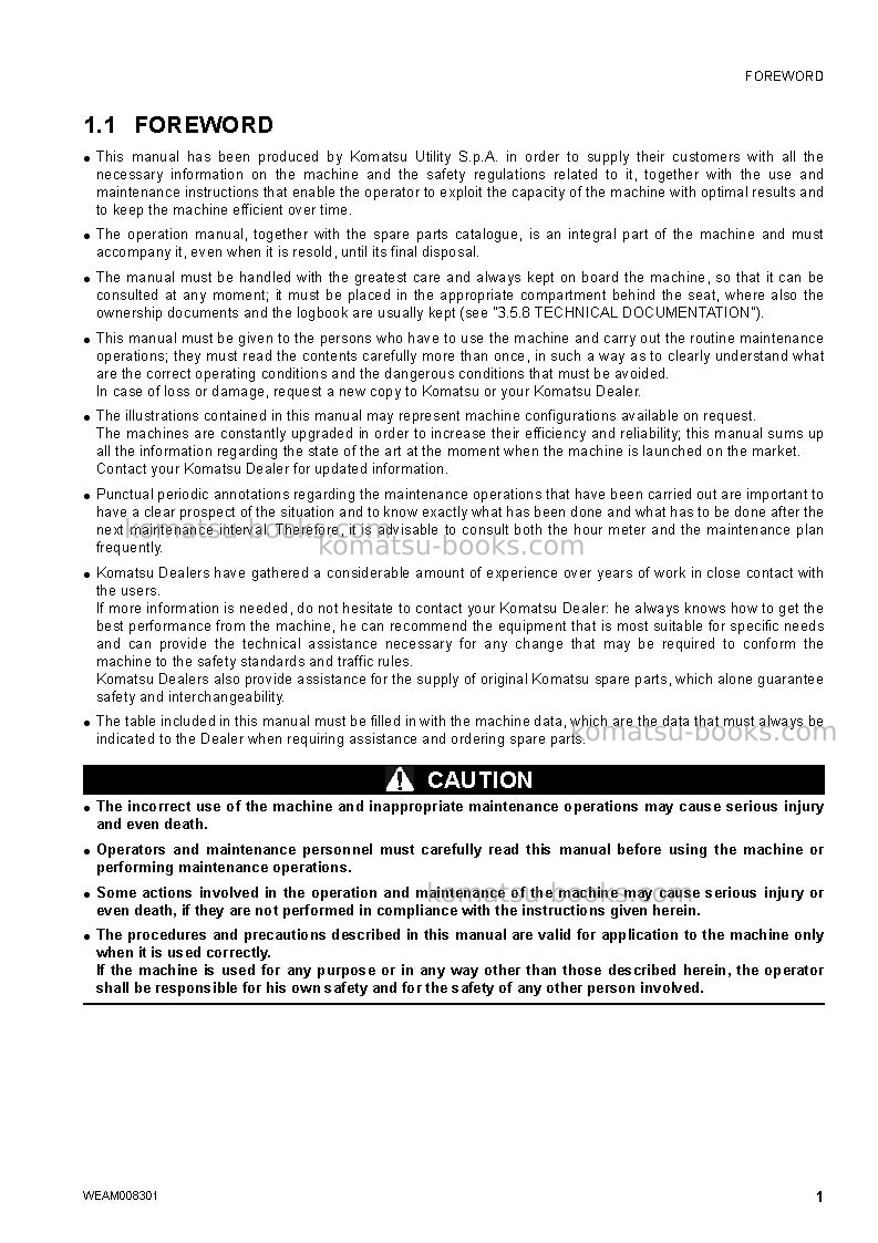 Komatsu wb91r-5ita Operation manual cover Page 3 Komatsu wb91r-5ita Operation manual cover Page 3