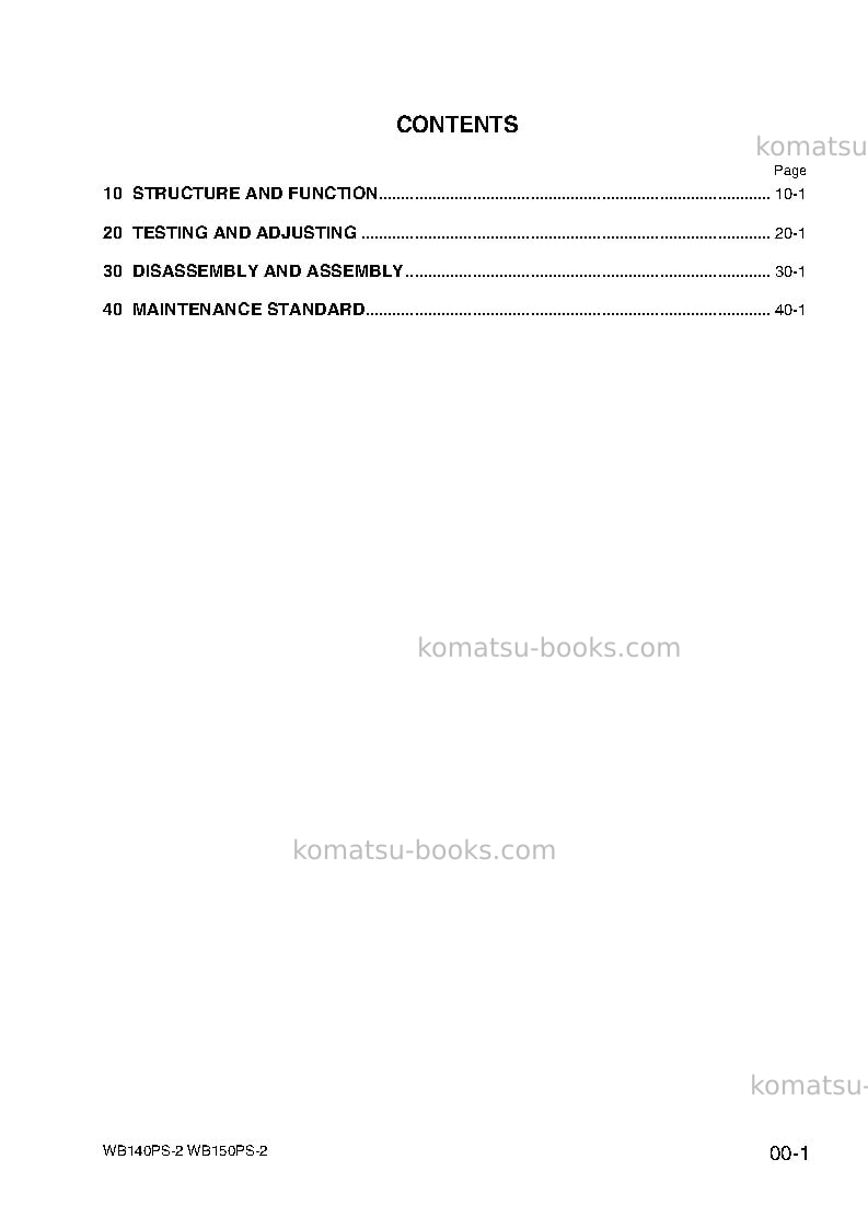Komatsu wb140ps-2ita Repair & maintenance cover Page 3