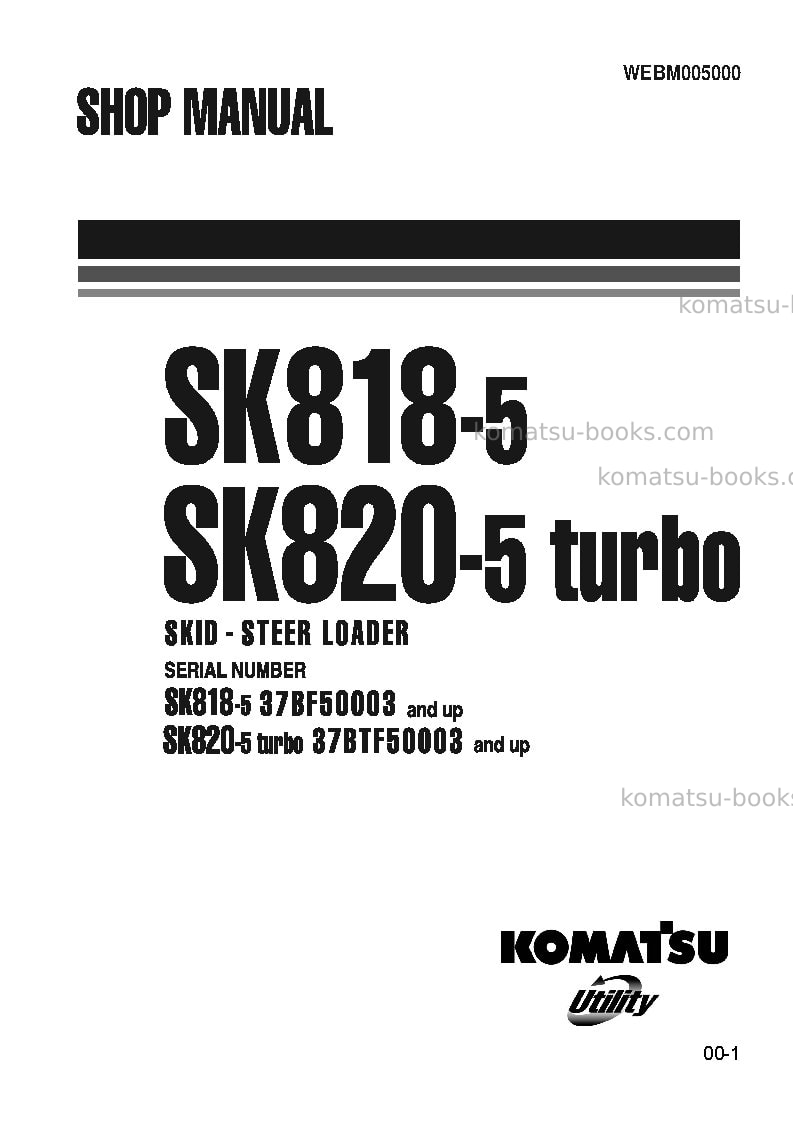 Komatsu sk818-5ita Repair & maintenance cover Page 3 Komatsu sk818-5ita Repair & maintenance cover Page 3