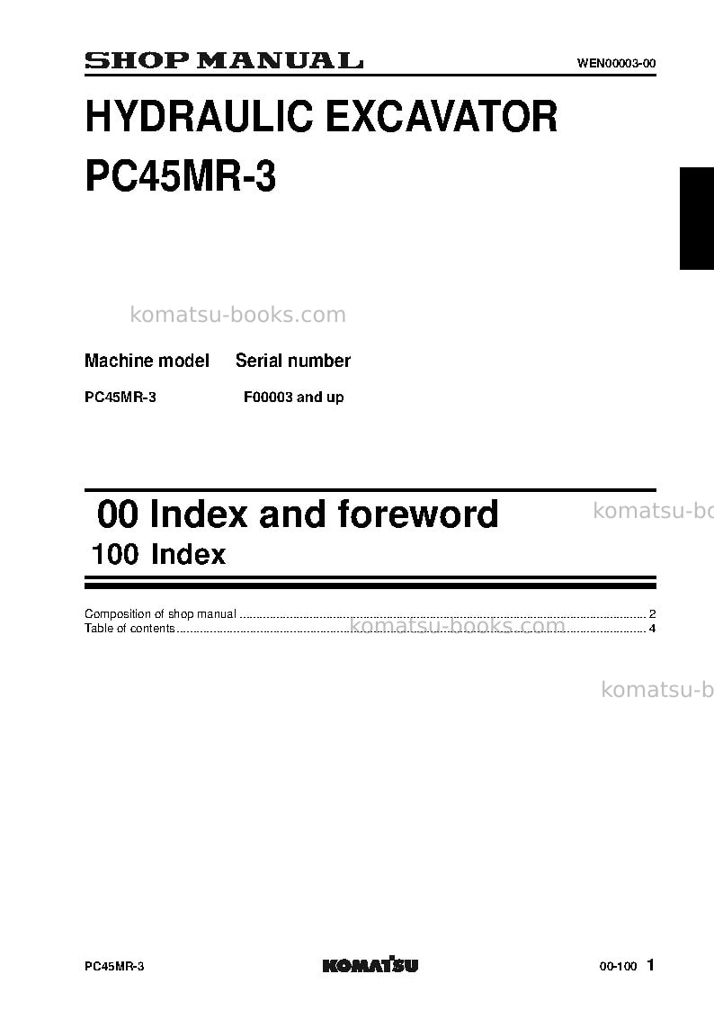 Komatsu pc45mr-3ita Repair & maintenance cover Page 3