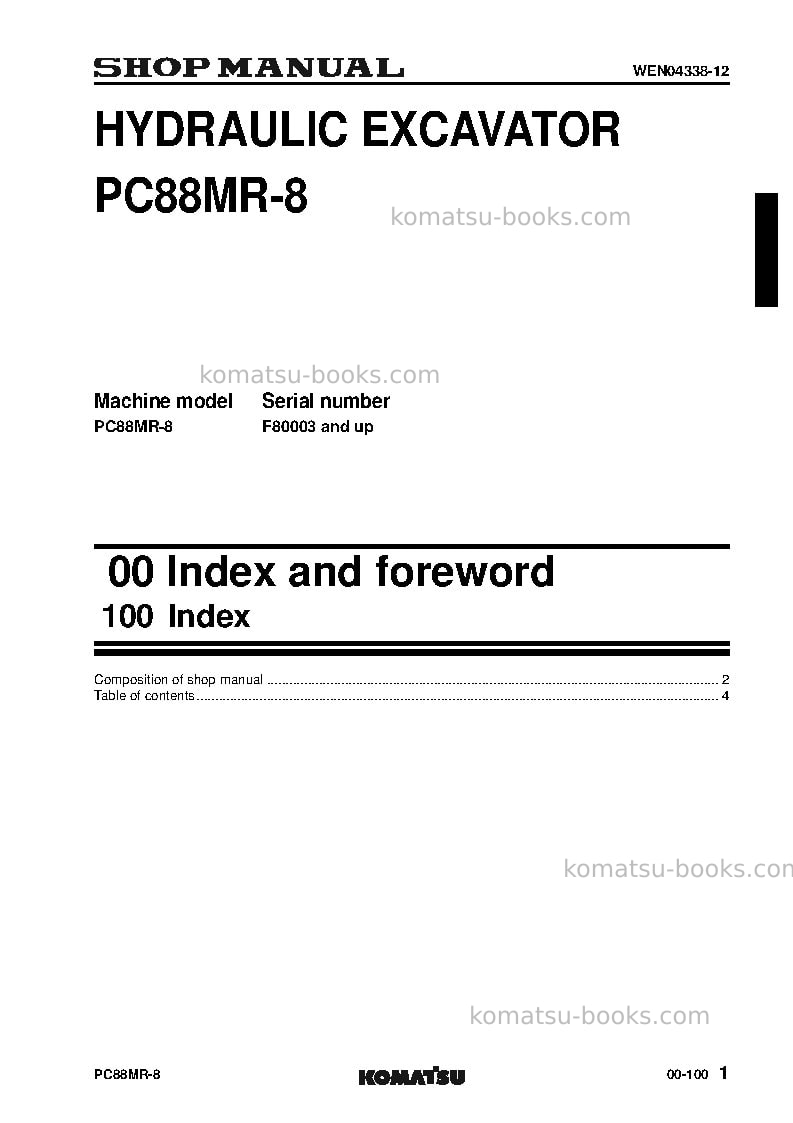 Komatsu pc88mr-8ita Repair & maintenance cover Page 3