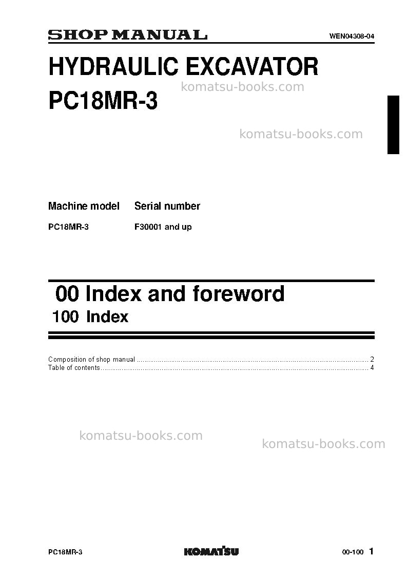 Komatsu pc18mr-3ita Repair & maintenance cover Page 3