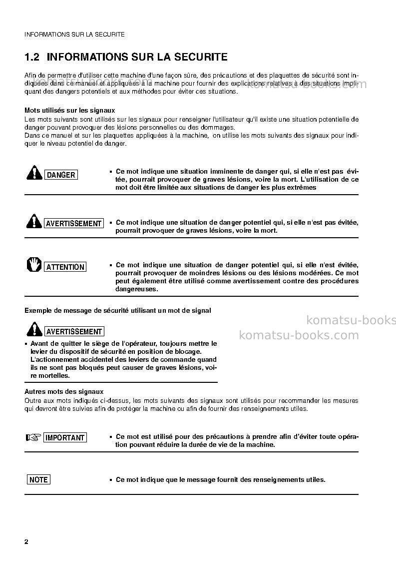 Komatsu pc78us-6ita Manuel d'utilisation couverture Page 3 Komatsu pc78us-6ita Manuel d'utilisation couverture Page 3