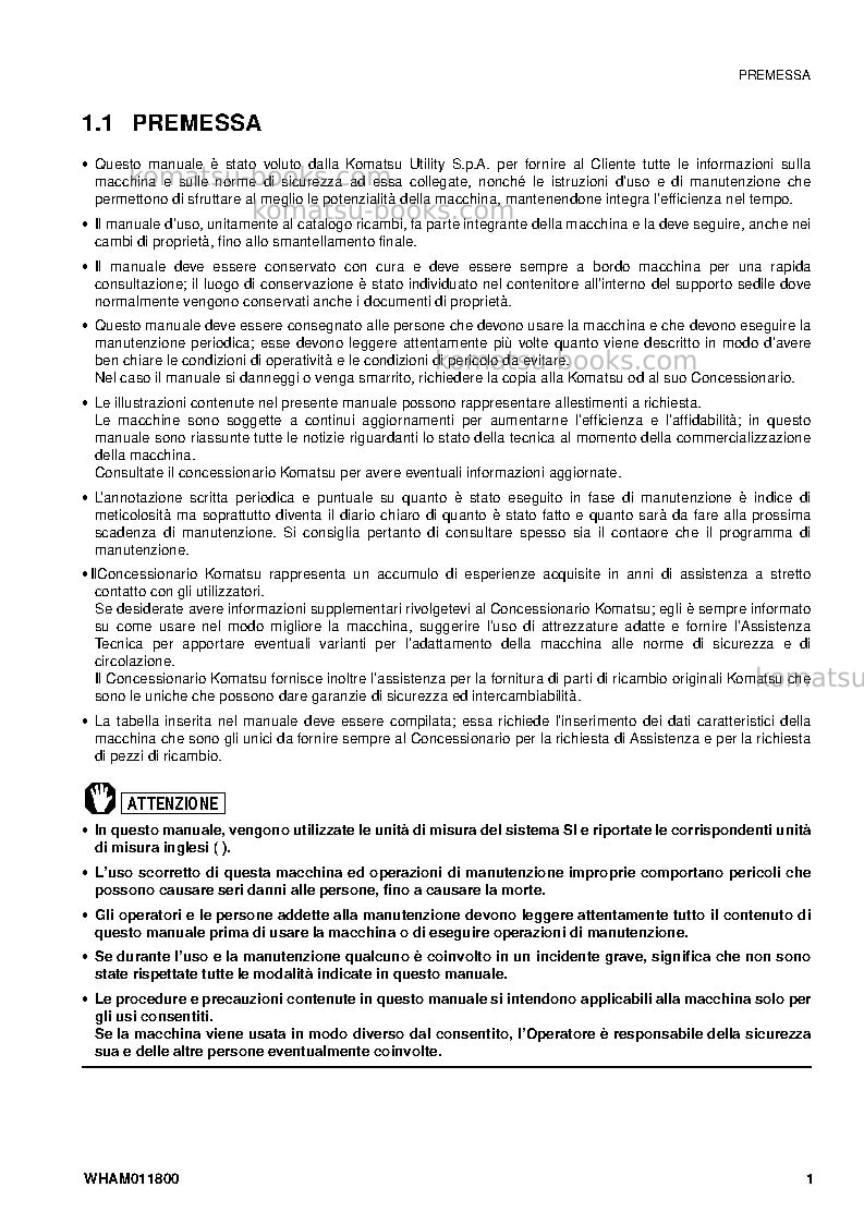 Komatsu pc09-1ita Manuale operativo copertina Pagina 3 Komatsu pc09-1ita Manuale operativo copertina Pagina 3