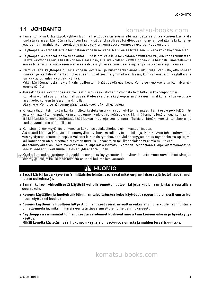 Komatsu sk1020-5ita-turbo Operation manual cover Page 3 Komatsu sk1020-5ita-turbo Operation manual cover Page 3