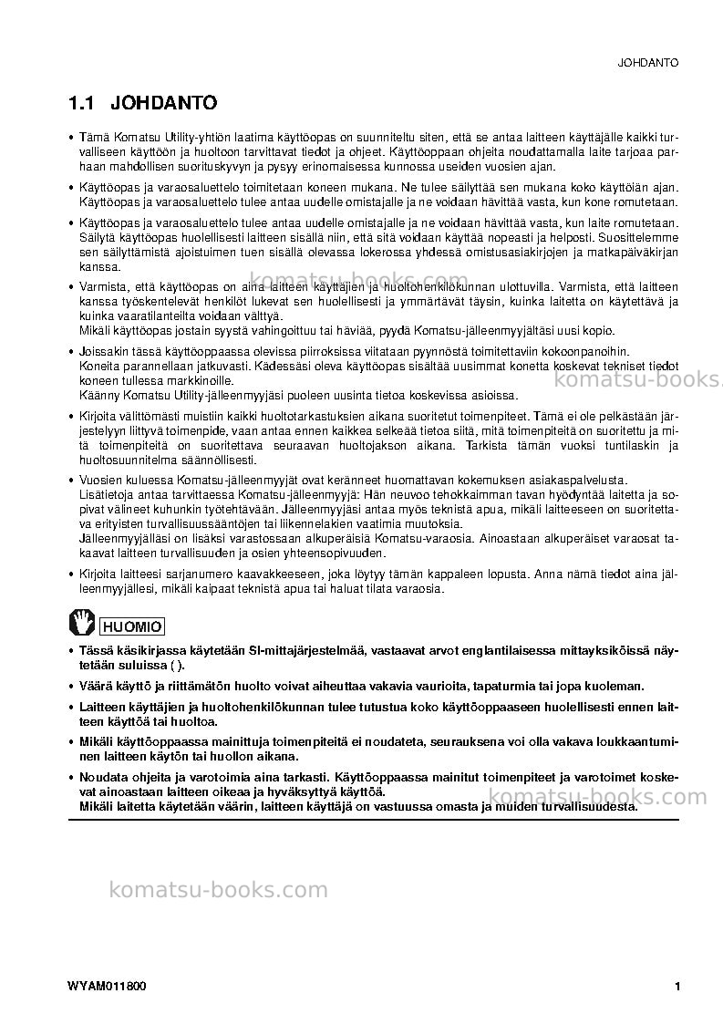 Komatsu pc09-1ita Operation manual cover Page 3 Komatsu pc09-1ita Operation manual cover Page 3
