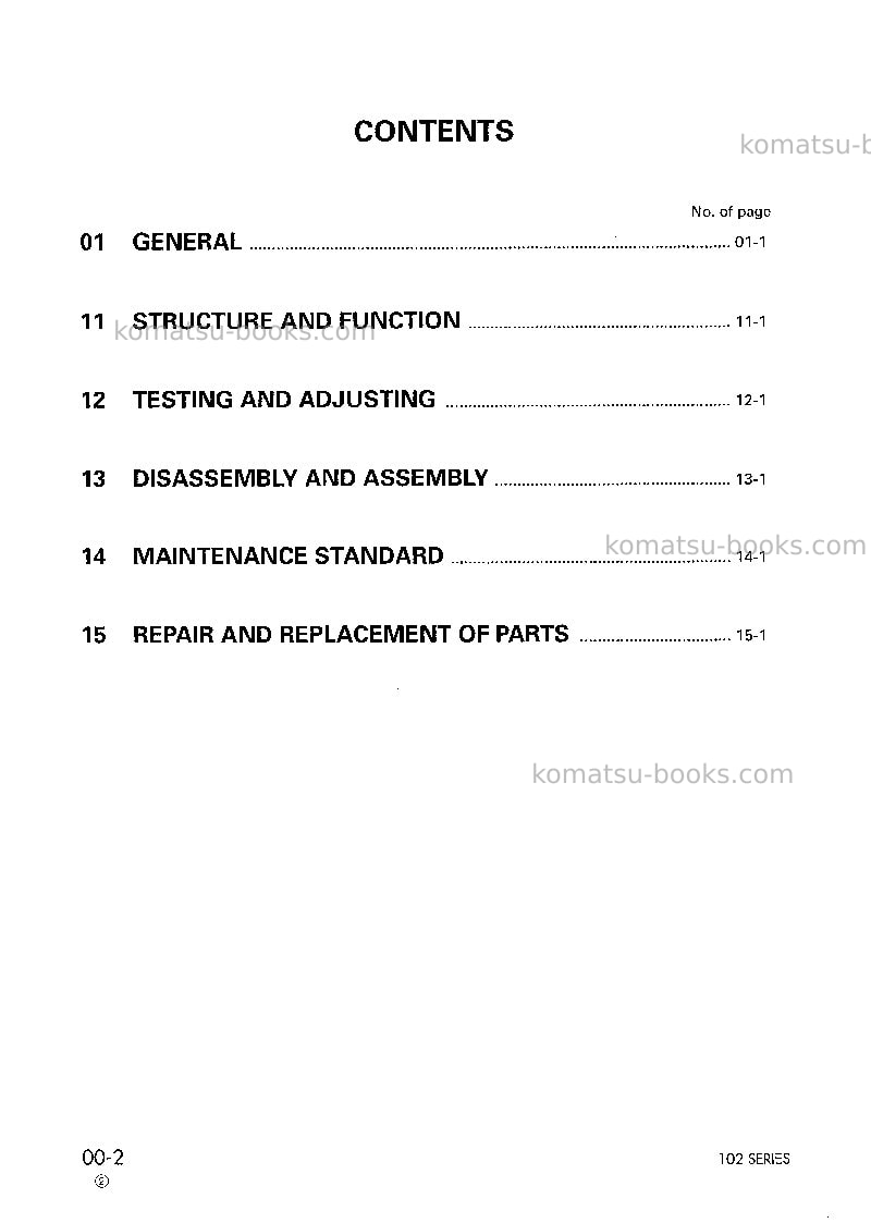 Komatsu 102 series-cchn Repair & maintenance cover Page 3 Komatsu 102 series-cchn Repair & maintenance cover Page 3