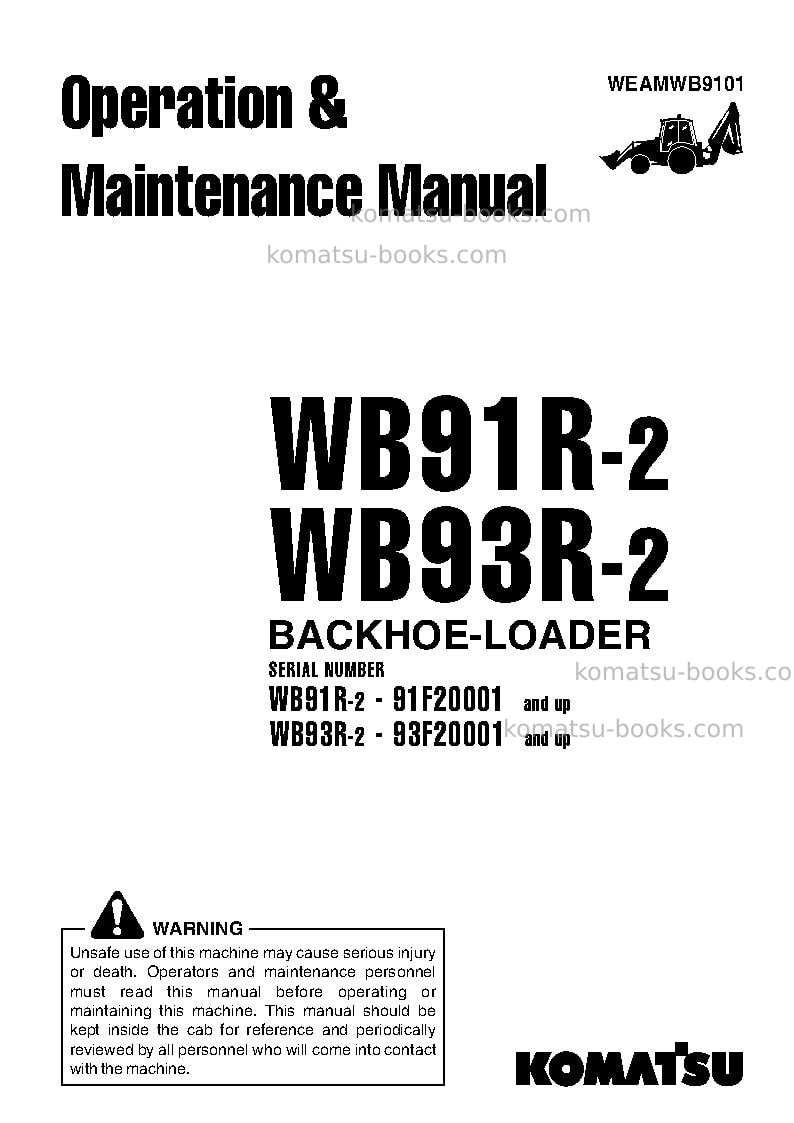 Komatsu wb93r-2ita Operation manual cover Page 3 Komatsu wb93r-2ita Operation manual cover Page 3