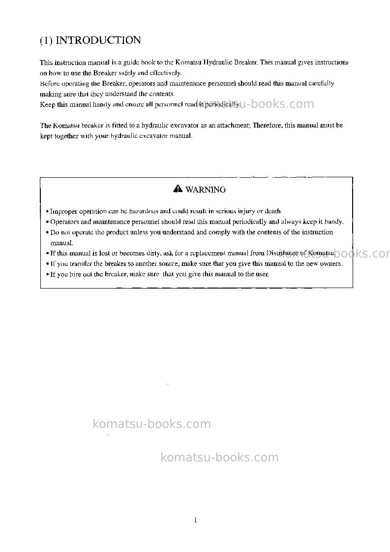 Komatsu jthb10-1jpn-breaker Operation manual cover Page 3