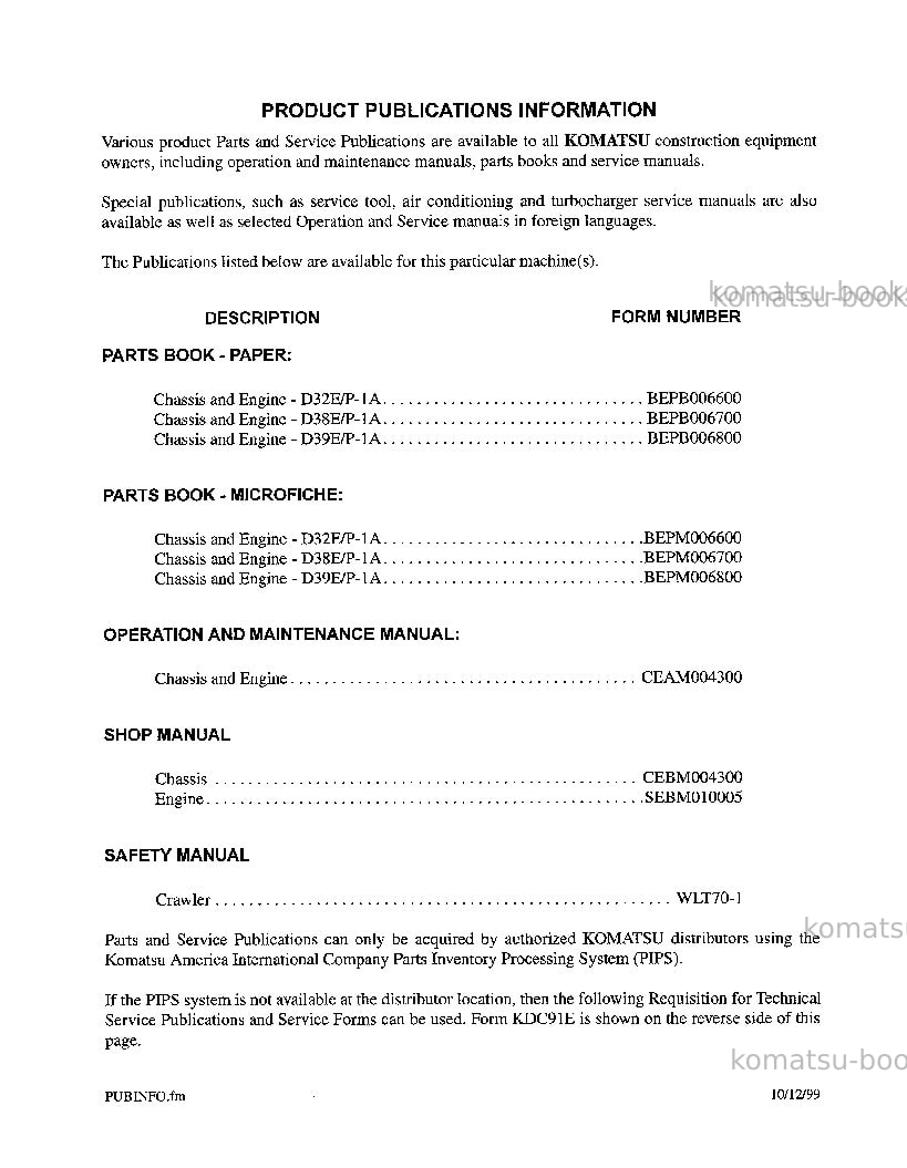 Komatsu d38p-1usa-a Operation manual cover Page 4 Komatsu d38p-1usa-a Operation manual cover Page 4