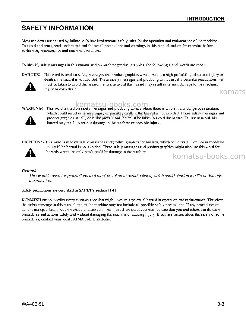 Komatsu wa400-5usa-l Operation manual cover Page 4 Komatsu wa400-5usa-l Operation manual cover Page 4