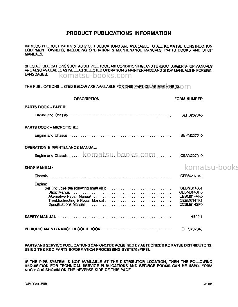 Komatsu pc300lc-5usa-lc Operation manual cover Page 4