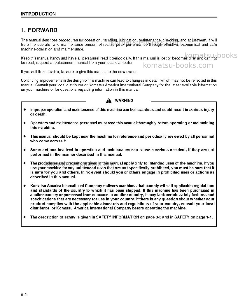 Komatsu wa250-3usa-l Operation manual cover Page 4 Komatsu wa250-3usa-l Operation manual cover Page 4