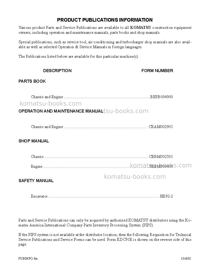 Komatsu pc400hd-6usa-lk Operation manual cover Page 4 Komatsu pc400hd-6usa-lk Operation manual cover Page 4