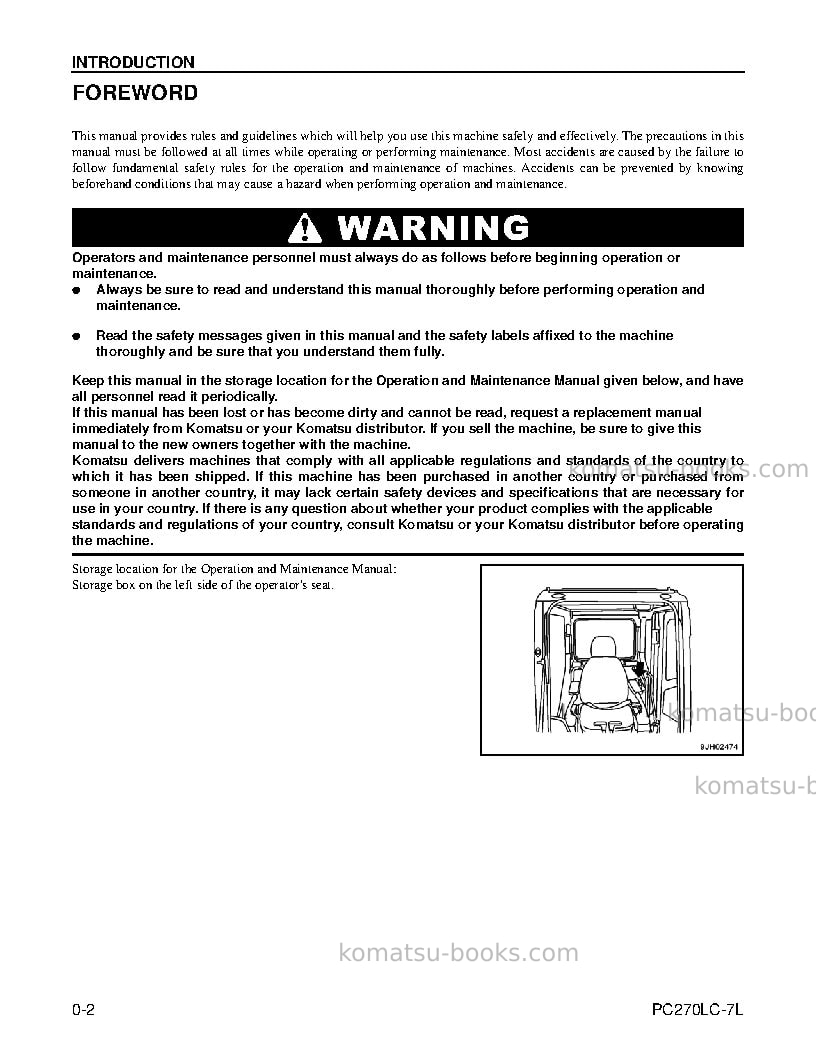 Komatsu pc270lc-7usa-l Operation manual cover Page 4