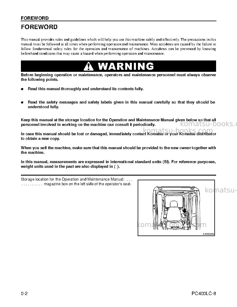 Komatsu pc400lc-8usa Operation manual cover Page 4 Komatsu pc400lc-8usa Operation manual cover Page 4
