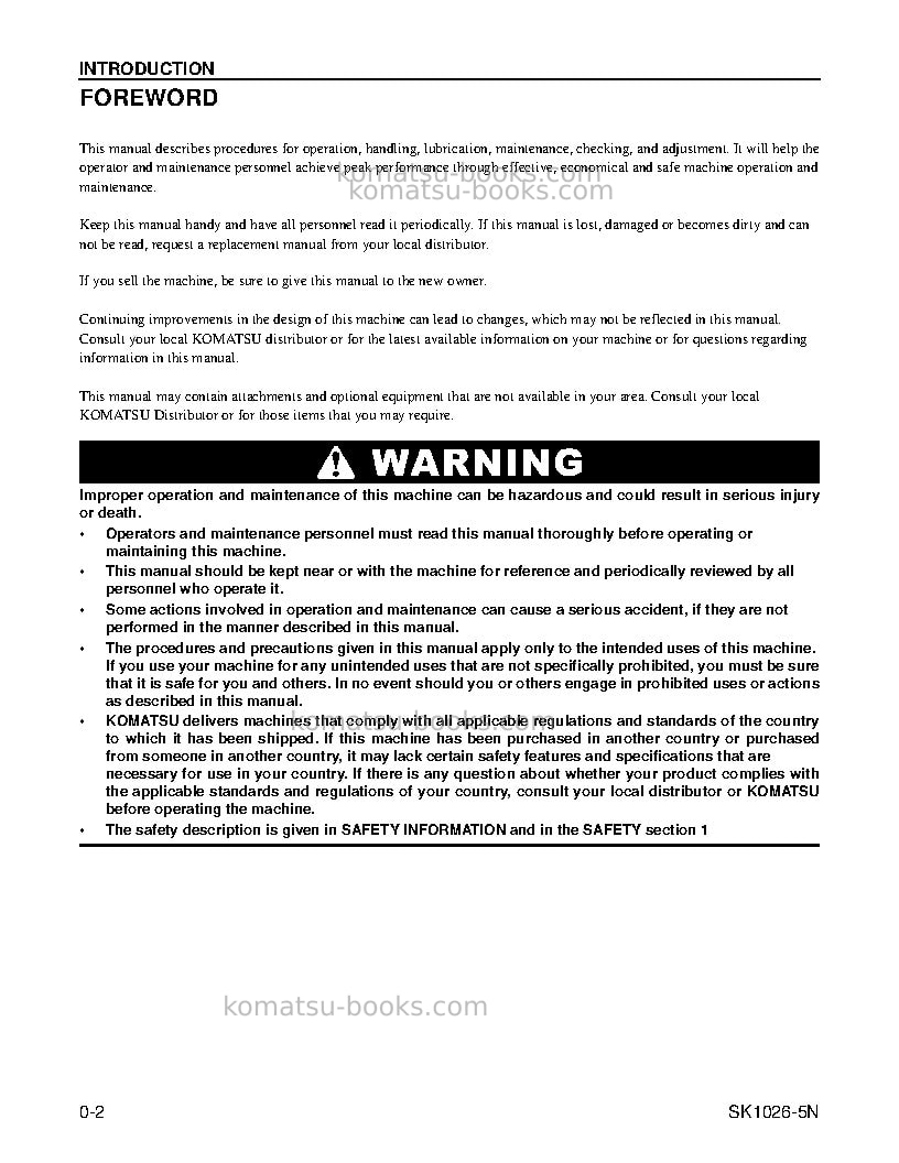 Komatsu sk1026-5usa-n Operation manual cover Page 4 Komatsu sk1026-5usa-n Operation manual cover Page 4