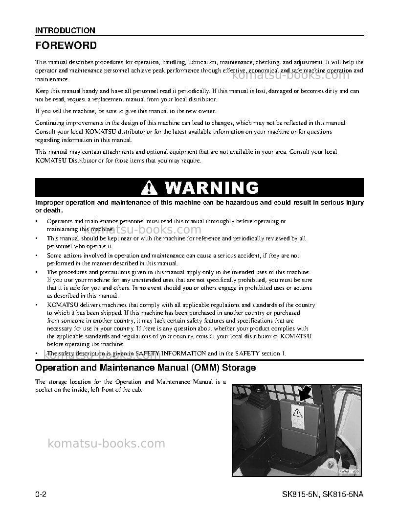 Komatsu sk815-5usa-na Operation manual cover Page 4