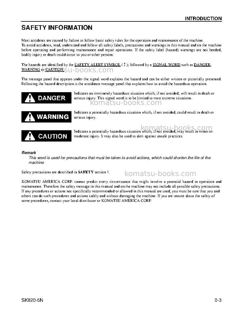 Komatsu sk820-5usa-n Operation manual cover Page 4