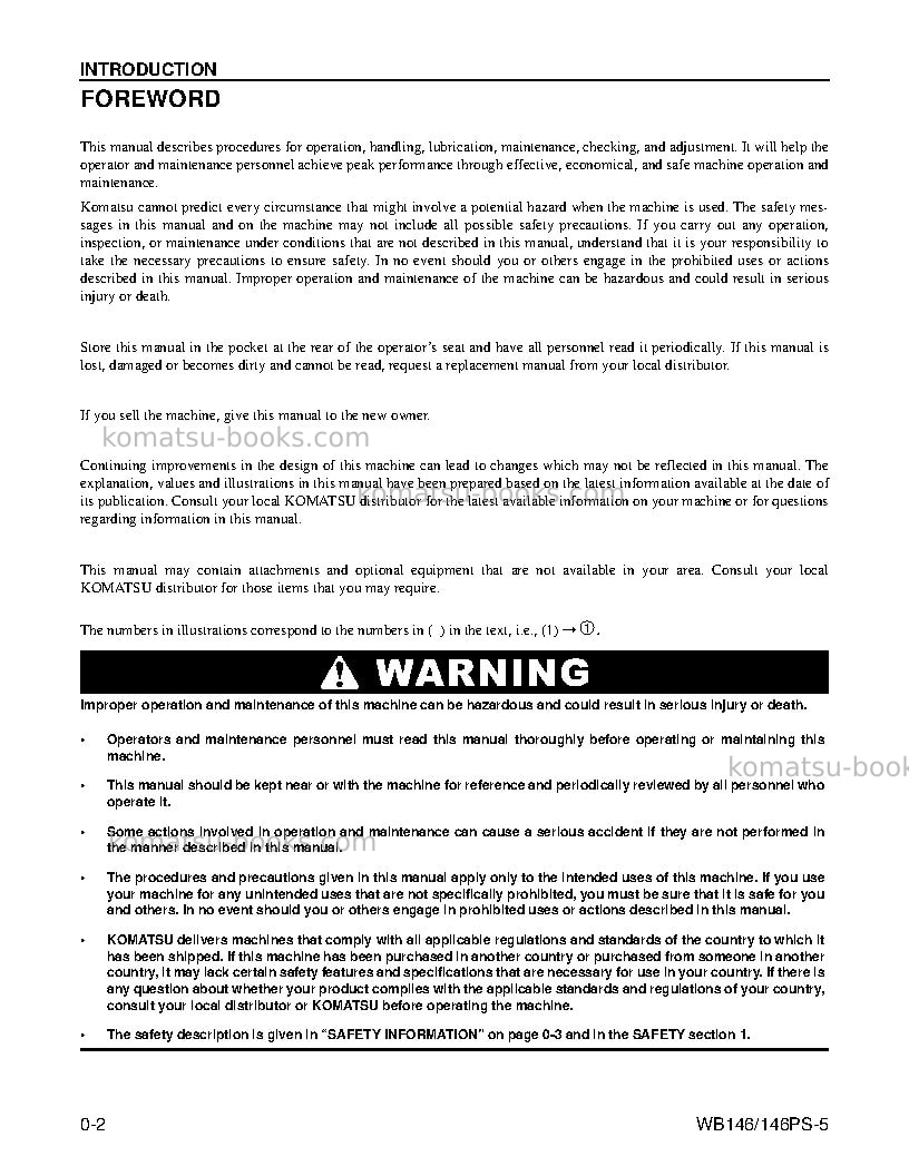 Komatsu wb146ps-5usa Operation manual cover Page 4
